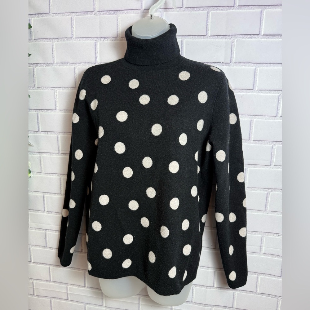 Ann Taylor Black & White Polka Dot Turtleneck Sweater Sz L Soft Knit Classic - Picture 5 of 12